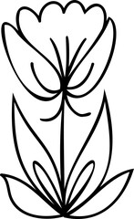 Cute line art cartoon flower illustration with black thin line