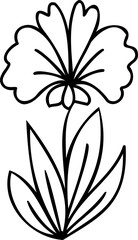 Cute line art cartoon flower illustration with black thin line
