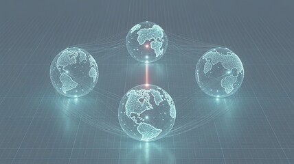 Global Network: Digitally rendered globes interconnected, symbolizing global communication, collaboration, and the interconnected nature of our world.