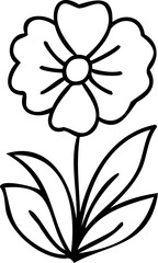 Cute line art cartoon flower illustration with black thin line
