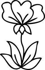 Cute line art cartoon flower illustration with black thin line