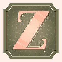Elegant Vintage Letter Z Monogram Vector – Decorative Serif Alphabet Initial with Floral Pattern and Ornate Frame – Pastel Retro Typography for Prints, Wall Art, Branding, Invitations, Crafts
