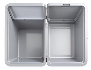Top-Down View of Empty Plastic Trash Bin with Open Lid, Transparent Cut-Out