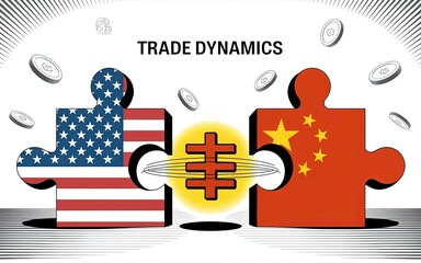 US-China Trade Puzzle:  A stylized illustration depicting the complex interplay of US and Chinese economies, symbolized by puzzle pieces interlocked, with coins signifying trade.