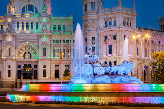 Cibeles fountain and palace illuminated for Pride month