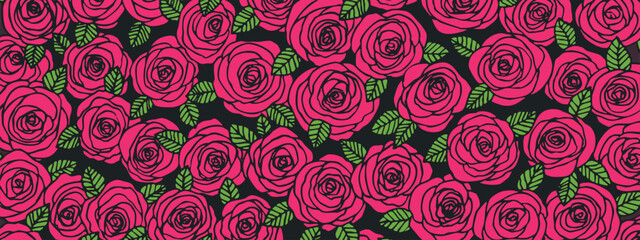 Summer background with roses flowers. Nature concept design. Modern floral composition. Vector illustration for poster, invitation, greeting card. Botanical style roses frame. Copy space.