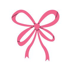 Elegant Pink Ribbon Bow Illustration with Flowing Tails – Flat Vector Isolated on White Background for Gift Wrapping, Decoration, Invitations, and Celebration Themes