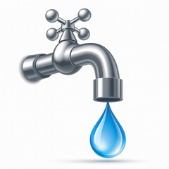 Chrome faucet dripping a single drop of water, representing water conservation, resource management, and the importance of preserving clean water supplies
