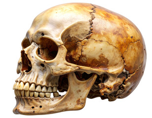  Side Angle Skull Fragment Without Mandible, Broken Teeth, Isolated on Transparent Background