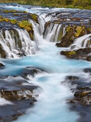 Beautiful blue cascade waterfall in Iceland