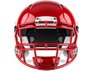 Classic Red American Football Helmet Front View, Isolated on Transparent Background