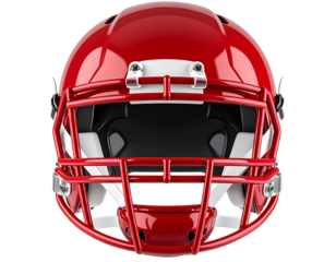 Classic Red American Football Helmet Front View, Isolated on Transparent Background