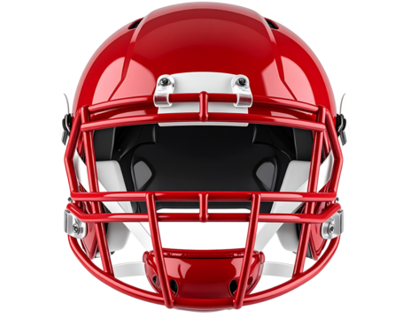 Classic Red American Football Helmet Front View, Isolated on Transparent Background