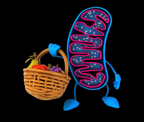 Fun 3D cartoon mitochondria with fruits