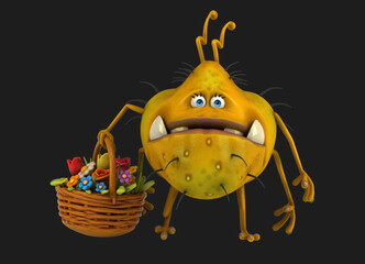 Fun 3D cartoon virus with flowers