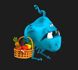 Fun 3D cartoon virus with vegetables