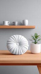 Obraz premium White decorative pillow on wooden table