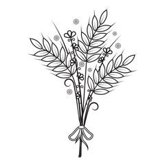 Botanical autumn bouquet of wheat ears, black outline