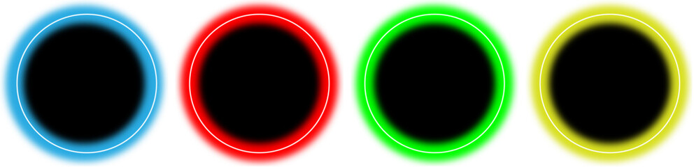 Futuristic Neon Laser Ring with Glowing Blue,Red,Green,Yellow Rays and Transparent Light Effects – High-Tech Circular Vector Design