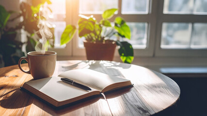Serene Morning Workspace with Warm Natural Light