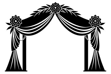 Wedding Arch Silhouette – Floral Curtain Frame Vector Clipart