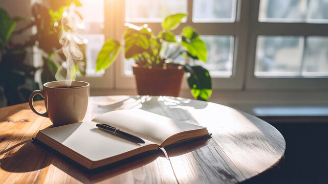 Serene Morning Workspace with Warm Natural Light