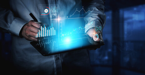 Data analytics dashboard with charts, indicators, and performance metrics, reveals trends, data...