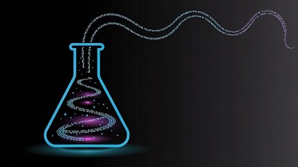 Science Lab Abstract: A glowing flask containing a swirling scientific reaction against a dark, enigmatic background, capturing the essence of discovery, innovation.