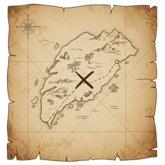 Obraz premium Aged Treasure Map with Island Illustration