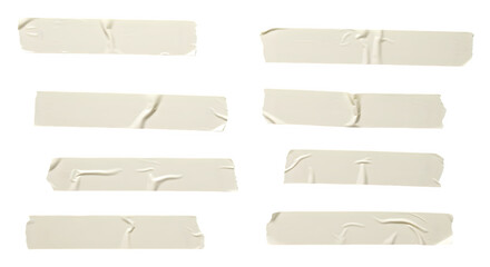 Fototapeta premium Beige Adhesive Tape Strips on a Black Backdrop, Wrinkled and Torn Edges isolated on transparent background