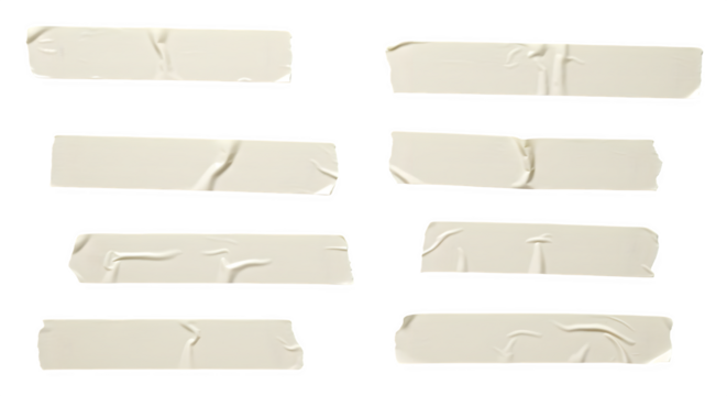 Beige Adhesive Tape Strips on a Black Backdrop, Wrinkled and Torn Edges isolated on transparent background