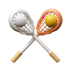 Two lacrosse sticks with balls crossed isolated on white background
