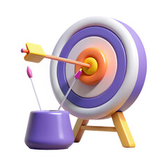 3d rendered target with arrow hit and two arrows in holder isolated on white background