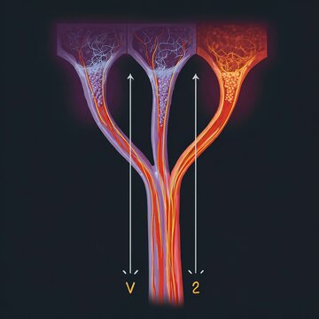  A diagram illustrating the flow of amniotic fluid into the vessels due to pressure from the amniotic cavity. 