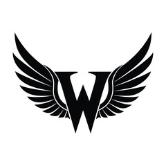 Obraz premium Powerful W Wing Logo Design Black and White