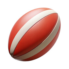 A detailed rugby ball with red and white stripes isolated on white background