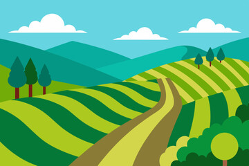 Obraz premium Vector Art Of A Scenic Winery Landscape In A Stylized And Modern Graphic Design