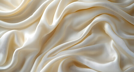 Closeup of white silk fabric photo. Smooth elegant white silk can use as background. Beautiful image. Silk fabric. Ivory. Texture, background, pattern. 