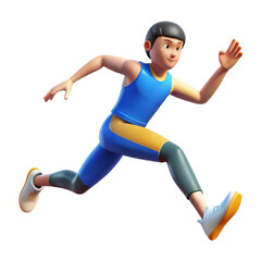 Cartoon 3d runner in blue and yellow athletic wear isolated on white background