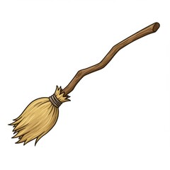 Obraz premium Brown Wooden-Handled Straw Broom Illustration