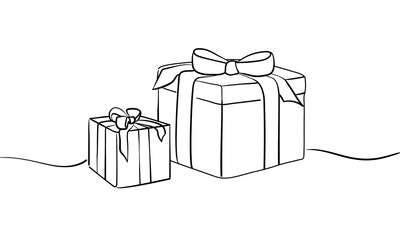 Gift box continious line drawing. Christmas present outline. Vector illustration