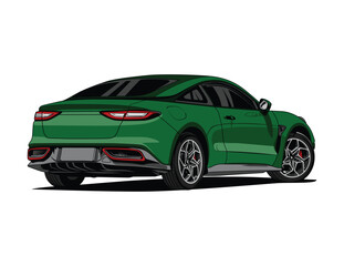 Forest Green Color Sports Car Racing Vector Illustration