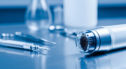 Detailed view of an innovative microneedle therapy device showcasing its precision needle array used in professional aesthetic treatments and advanced skin rejuvenation