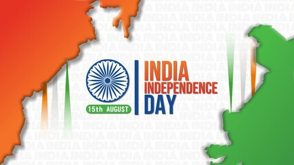 4K looping animation for India Independence Day featuring Ashoka Chakra, tricolor jet trails, and map silhouettes with modern typography—perfect for patriotic digital content and social media posts.