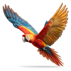 Fototapeta premium Vibrant Macaw Parrot in Flight: Exotic Wildlife Illustration of Colourful Bird and Winged Animal Photography