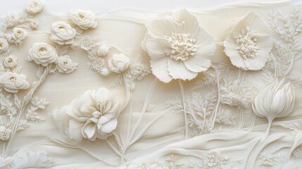 Ornate floral design in creamy white tones.