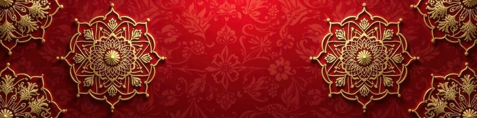 Intricate red gold mandala, arabesque pattern Islamic wedding background , culture, detail, luxury
