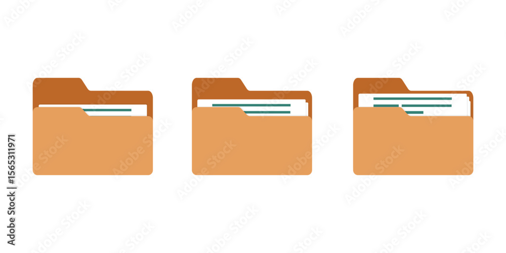Aufkleber computer file folder icons set. office folder icons with documents. folders for reports and importan