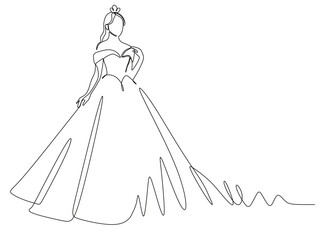 continuous line art of a woman wearing a wedding dress. vector illustration of a wedding dress. wedding concept.