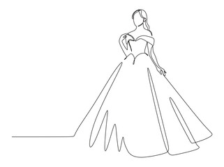 continuous line art of a woman wearing a wedding dress. vector illustration of a wedding dress. wedding concept.